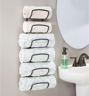 Wall Mount Towel Storage Rack, Holds Hand Towels, Towels, Robes - Easy to Install, Six Levels - Bronze