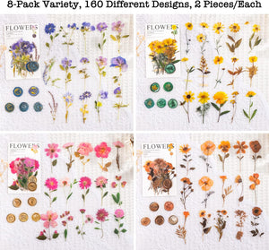 320 Pieces Pressed Flower Themed Stickers Set, Dried Flowers Resin Stickers Decals Floral Botanical Journaling