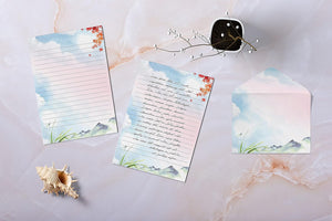 Mini Stationery Set of 100, Japanese Stationery Paper (50 Lined Sheets + 50 Matching Envelopes), 5.5 x 8.25 inch, 9 Designs