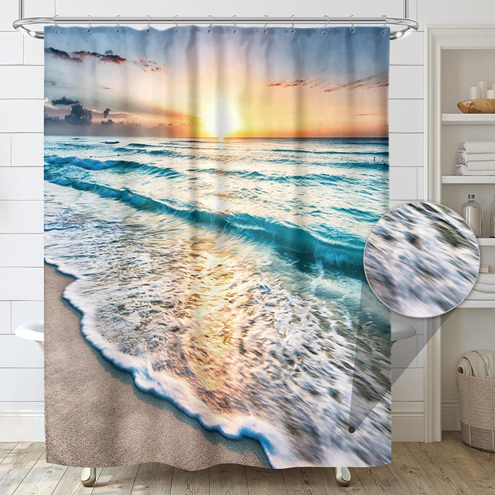 Beach Ocean Themed Cloth Fabric Decorative Shower Curtain Sets for Bathroom Sunrise Sunset View Scene 72x72 Inch