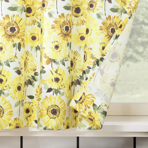 Sunbeam Sunflower Print Semi-Sheer Rod Pocket Kitchen Curtain Valance and Tiers Set, 54" x 36", Yellow