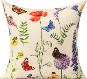 Outdoor Patio Throw Pillow Covers Spring Summer Garden Flowers Farmhouse Decor, 18x18 Set of 4