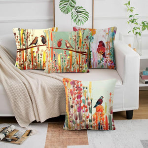Modern Decoration Throw Pillow Covers 18x18 Set of 4 Retro Bird Flowers Throw Pillowcovers