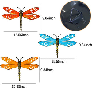 3 Pack Metal Dragonfly Wall Decor Outdoor Garden Fence Art