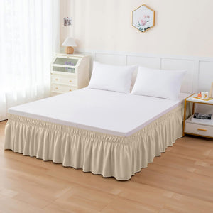Wrap Around Elastic Solid Ruffled Bed Skirt, with 16 Inch Tailored Drop,  Full/Twin, Ivory