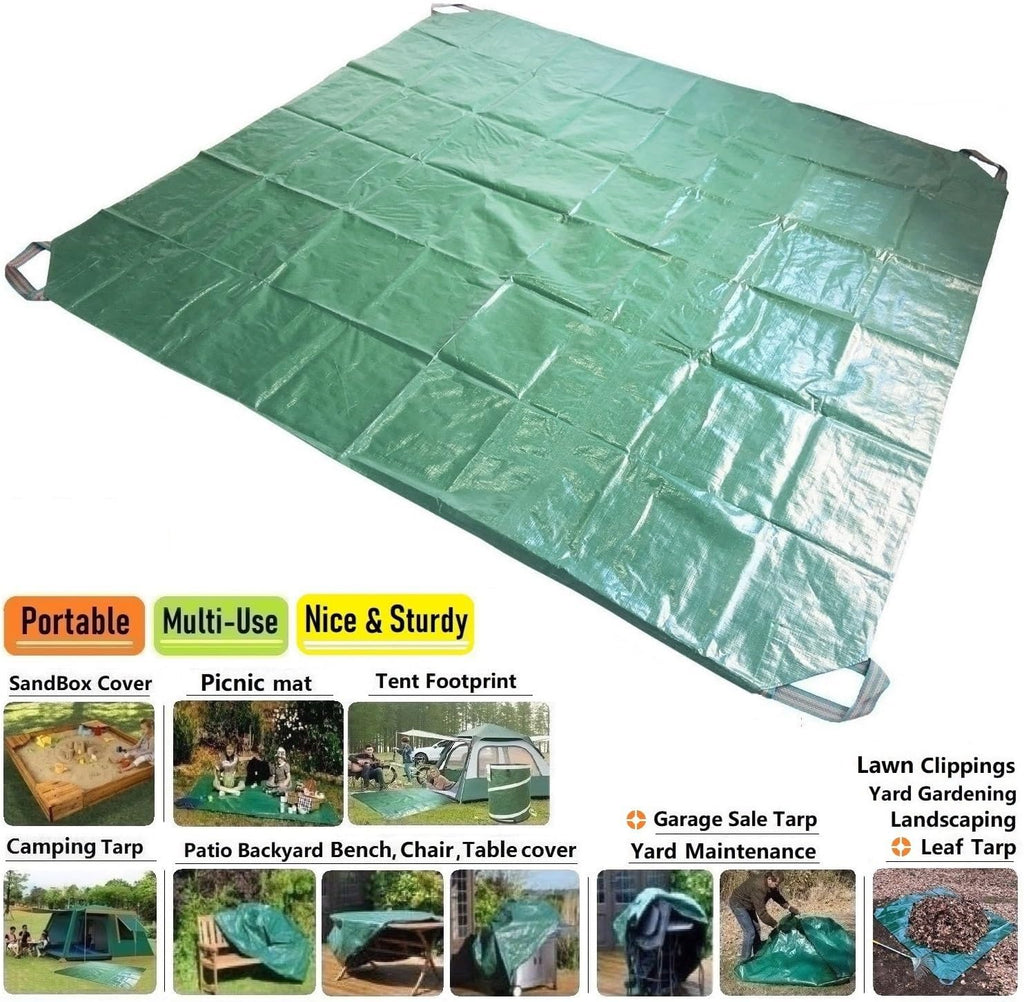 7x7Ft Waterproof Tarp Yard Garden Leaf Tarp with 4 Handles for Sandbox Cover,