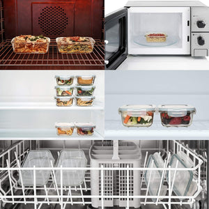10 PC Glass Food Storage Containers with Multi Color Lids - 63, 40, 28, 25 & 11 Oz Airtight & Leakproof Lunch Bento Boxes