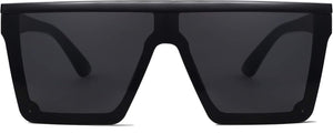 Square Big Sunglasses Women Thick Frame Flat Top Mirrored Sunnies Shades (Black Frame/Grey Lens)