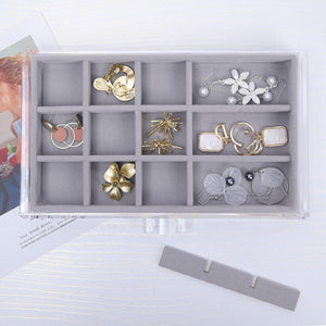 Earring Jewelry Organizer with 5 Drawers, Gift for Mom, Clear Acrylic Jewelry Box, Gray