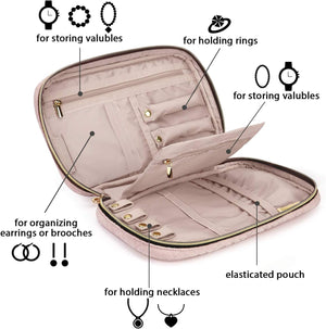 Jewelry Organizer Case Travel Storage Bag for Necklace, Earrings, Rings, Bracelet, Soft Pink, Medium