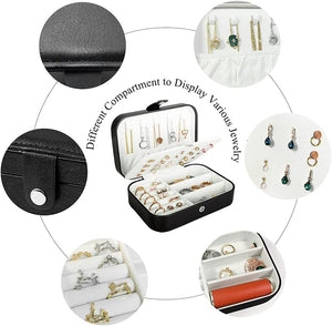 PU Leather Small Jewelry Organizer for Women Girls,Portable Mini Travel Case, Black