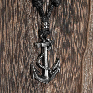 Metal Anchor Pendant on Adjustable Cord Necklace