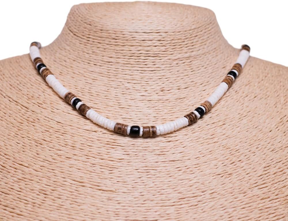 Tiger Brown & Black Coconut Shell Beads Necklace (18")