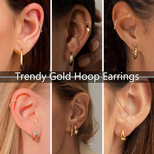 9 Pairs Gold Hoop Earrings for Women, 925 Sterling Silver Post 14K Real Gold Plated Chunky Hoop Earrings Set
