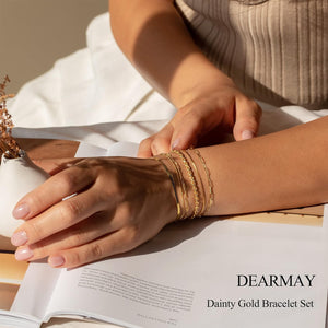 14K Real Gold Jewelry Sets for Women Trendy Thin Dainty Stackable Cuban Link Paperclip Chain Bracelet , 6pcs