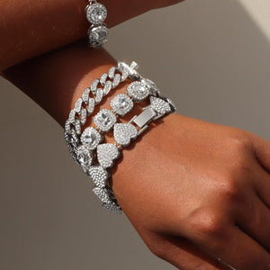 4PCS Gold Bracelets for Women Silver Clustered Tennis Bracelet Layered Link Jewelry