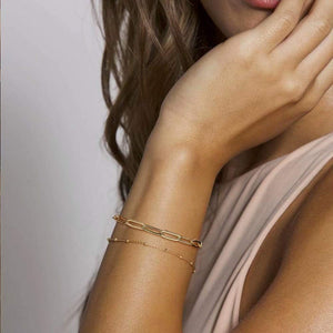 14K Gold Filled Adjustable Layered Bracelet Cute Evil Eye Oval Chain Pearl Bar Turtle Gold Bracelets for Women Jewelry