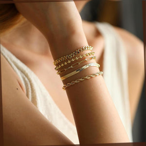 Dainty Bracelets Set for Women Trendy, Gold Bracelets Stack With Beaded, Cuban, Paperclip, Heart, Snake, Rope, Pearl, Cross, Hand Chain (5pcs)