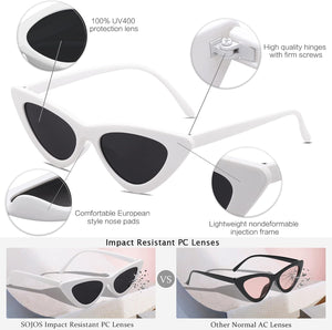 Retro Vintage Narrow Cat Eye Sunglasses for Women Clout Goggles Plastic Frame, White / Grey