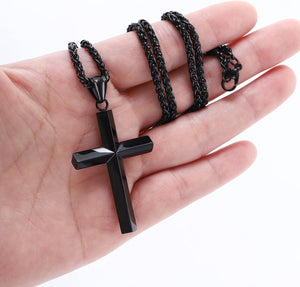 Edge Cross Necklace for Men Boys Stainless Steel Chain Cross Pendant Necklace for Men Boys, 18 inches, Black