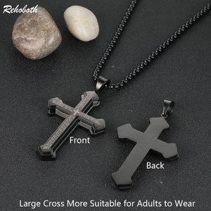 Men's Stainless Steel Nail Lord's Prayer Cross Pendant Necklace for Men Women Big Pendant and Strong Chain 24", Black