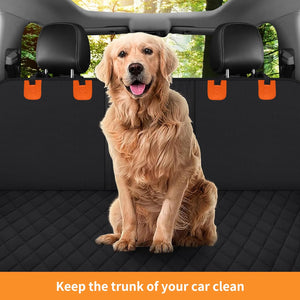 Dog Back Seat Cover Protector for Cars SUV and Trucks with Mesh Window, Scratchproof Nonslip and Waterproof Material(Black Orange)