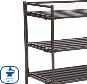 Sturdy Freestanding Storage Shelf for Bedroom, Closet, Entryway, Dorm Room Organizer Stackable Durable Metal Shoe Rack Espresso Slat, 3-Tier