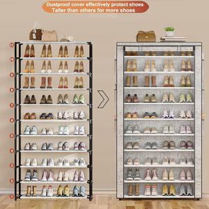 10Tier Large Capacity 50-56Pairs Beautiful Tall Shoe Shelf Free Standing Storage Cabinet Entryway Closet, Multicolor