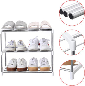 Stackable Small Shoe Rack, Entryway, Hallway and Closet Space Saving Storage and Organization (3-Tier, White)