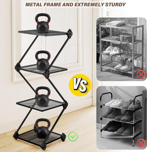 4 Tier Small Shoe Rack Shelf for Entryway Tall Narrow Shoe Organizer Metal Shoe Storage, Black