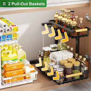 Under Sink Organizers and Storage(2 Pull-Out Baskets), 2-Tier Multipurpose Cabinet/Pantry/Bathroom Organizer