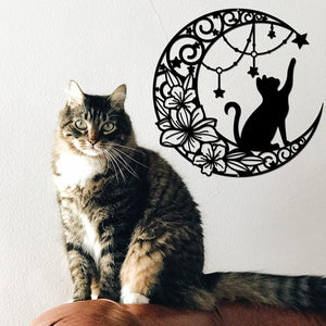 11.8" Moon and Cat Black Wall Hanging Decor Silhouette Wall Art for Home Decor