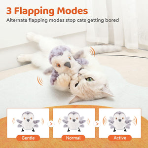 Cat Toys Flapping Bird (No Flying), Lifelike Sandpiper Chirp Tweet, Rechargeable Touch