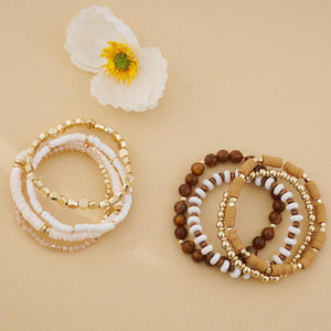 Surfer Heishi Clay Bead Bracelets for Women Bohemian Stackable Gold Beaded Stretch Bracelets Elastic Jewelry