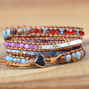 Women Wrap Bracelet Boho Natural Jasper Crystal Stone Beads Strand Bracelets