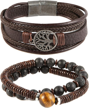 Tree of life Bracelets Men Women, Tiger Eye Natural Stone Lava Rock Beads Ethnic Tribal Elastic Bracelets Wristbands