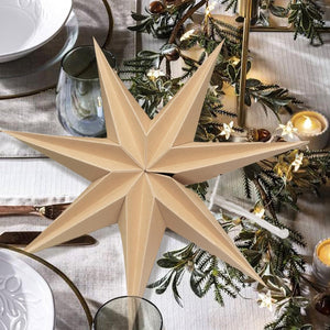 3PCS 12inch 7-Pointed Natural Paper Star Landerns Hanging Decoration Set Festive Holiday Decor , Brown