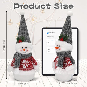 Large Winter Christmas Snowman Plush Decor - 16.5inch Cozy Winter Holiday Decor, 2 Pack