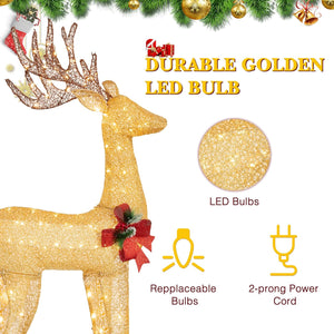 68” Pre-Lit Lighted Christmas Reindeer, Glitter 3D Gold Standing Christmas Male Deer with 70 Warm Led Lights