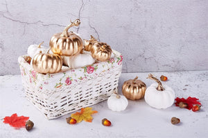 16 Pcs Assorted Fall Artificial Pumpkins Harvest White Faux Pumpkins and Gold Plating Pumpkins