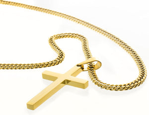 Gold Stainless Steel Plain Cross Pendant Necklace for Men Cuban Chain 18-26 Inch
