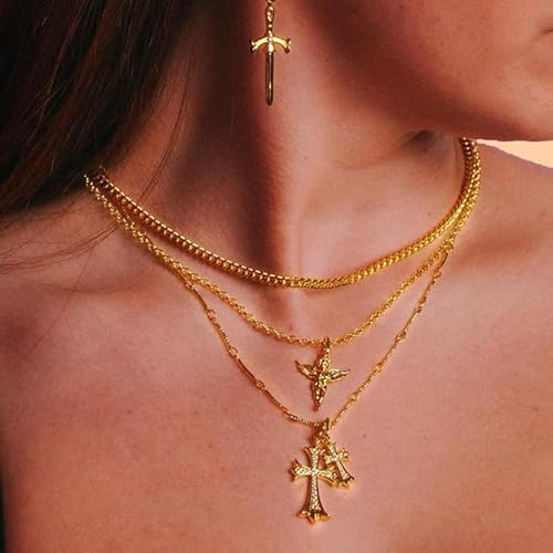 Double Cross Necklace Gold as Dainty Jewelry Double Cross Me Necklace for Trendy Jewelry