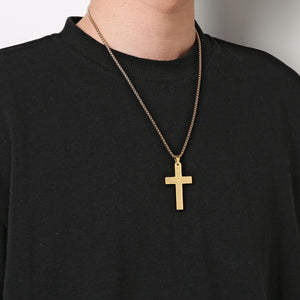 Stainless Steel Mens Womens Cross Necklace Lord's Prayer Pendant, Gold