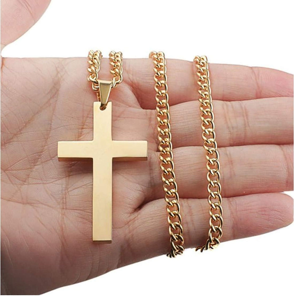 Cross Necklace Pendant for Women Men Cross Chain Gift (Gold)