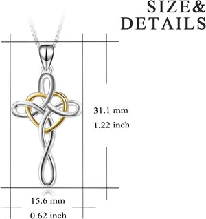 Cross Necklace 925 Sterling Silver Celtic Knot Cross Infinity Heart Love Pendant Necklace 18"