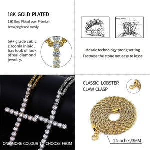 14K Gold Plated Large Nail Cross Chain Iced out CZ Pendant Hip Hop Jewelry for Women with Stainless Rope Chain