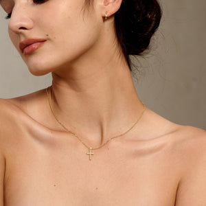 Dainty Simple 14k Gold Plated Cross Pendant Cute Diamond Necklaces for Women Gold Jewelry, Gold