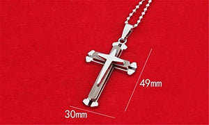 Men Titanium Steel Cross Necklace, Silver