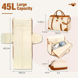 Convertible Duffel Garment Bag, Garment Duffle Bags for Travel, 2 in 1 Hanging Suitcase Suit, Beige