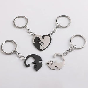 Anniversary Christmas Gift for Friends Husband Wife - Cat Friendship Keychain for 2 Matching Keychains for BFF, Heart